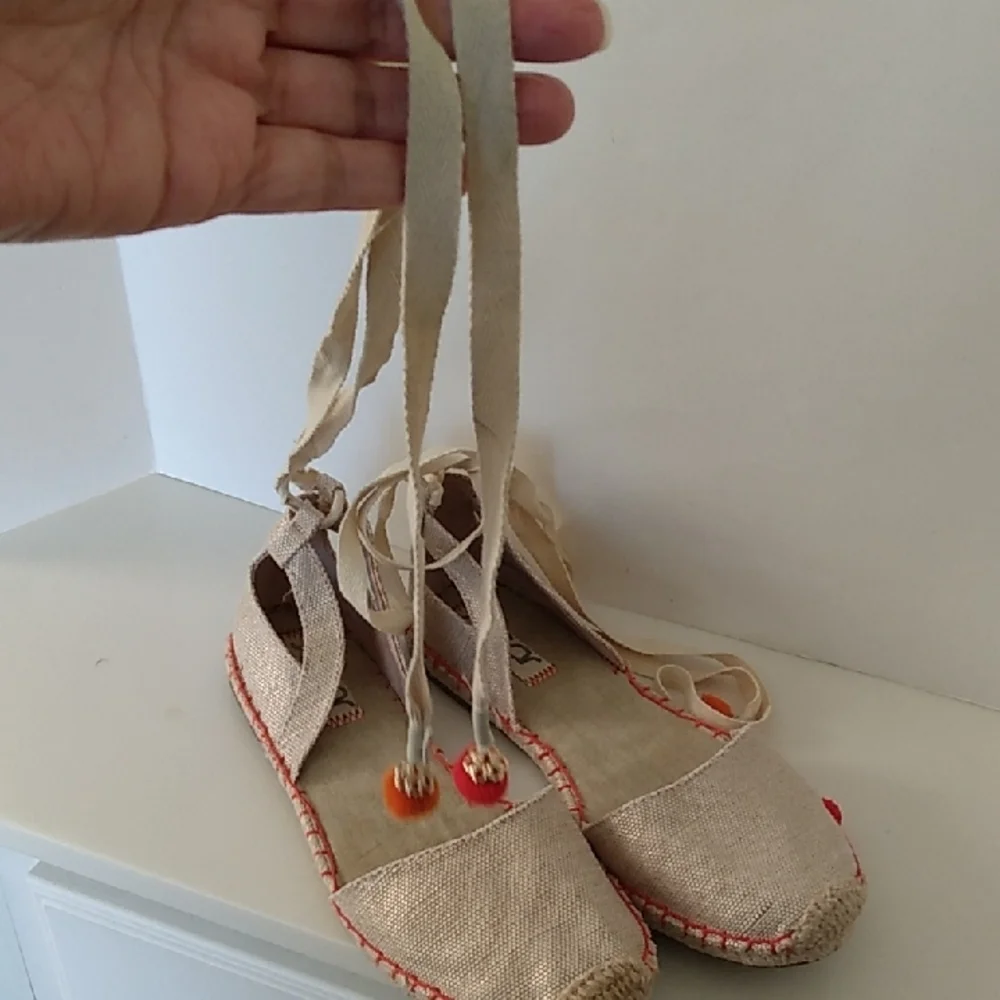 Sugar Beige Tie Ankle Lace Espadrille Flats